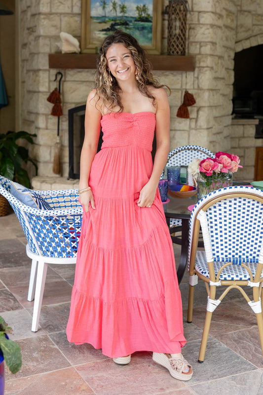 Happy Vibes Strapless Maxi Dress