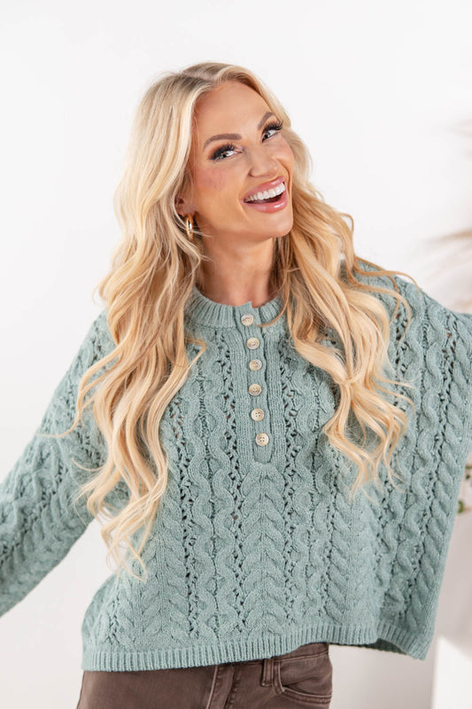 Easy Elegance Cable Knit Henley Sweater