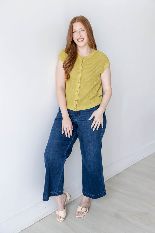 Buttoned Bliss Button Front Cap Sleeve Sweater Cardigan