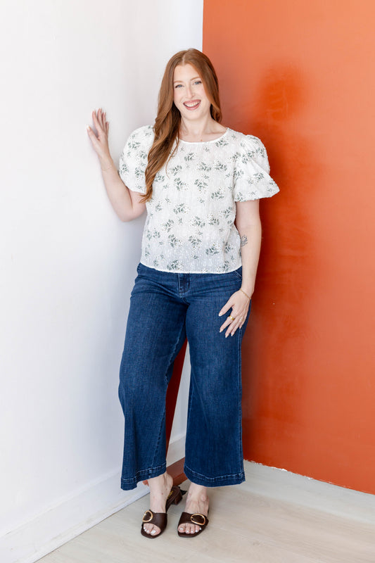 Romance in Bloom Floral Puff Sleeve Cotton Top