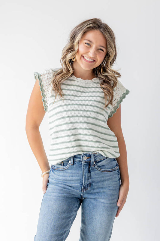 Sweetheart Stripes Flutter Sleeve Striped Knit Top