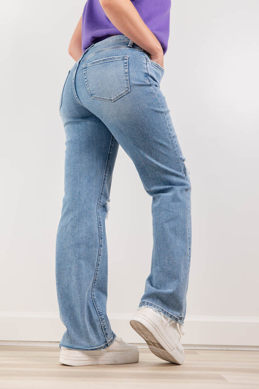 On Repeat Distressed Slim Wide Jeans