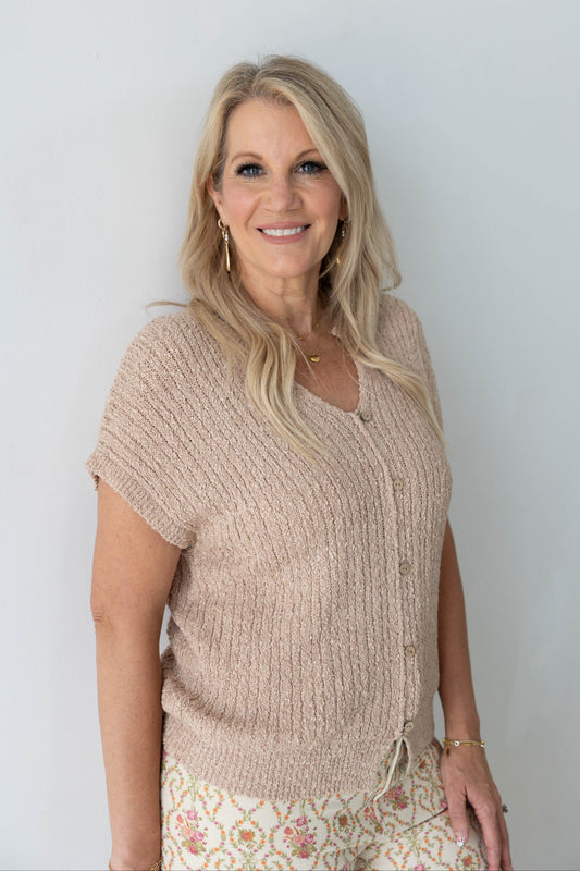 Sweet Little Thing Split Neck Button Front Knit Cardigan