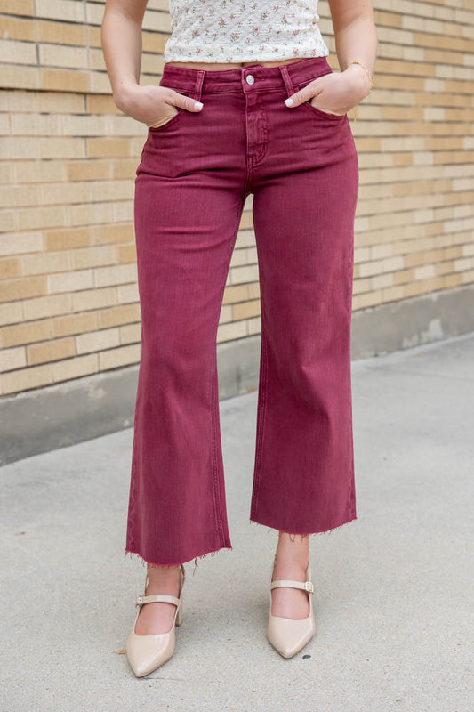 Red Velvet Wide Leg Crop Burgundy Jeans *PREORDER*