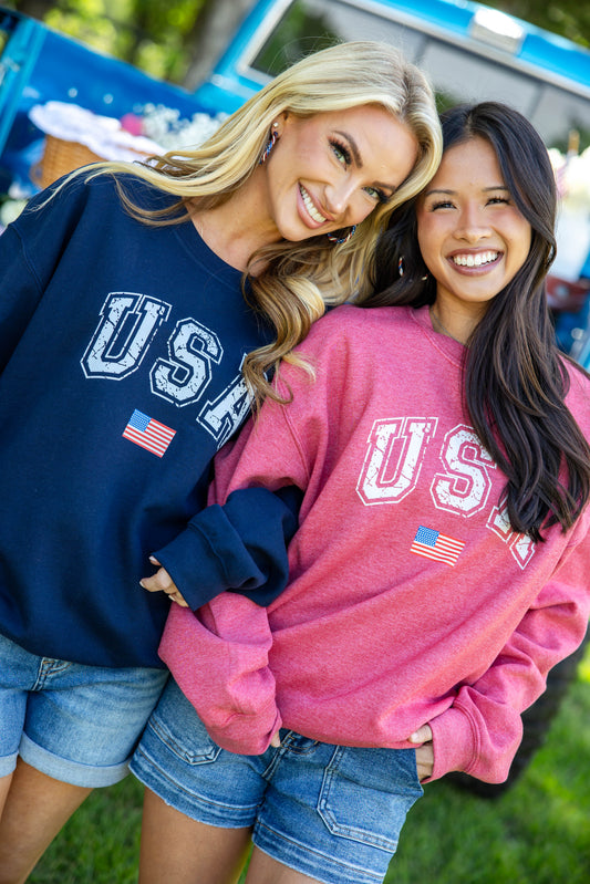 USA Vintage Varsity Cotton Blend Graphic Sweatshirt