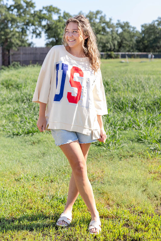 Oversized USA Short Sleeve Varsity Top