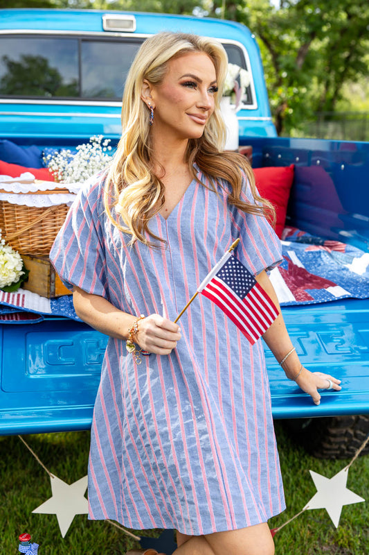 Sweet Freedom Striped Puff Sleeve Cotton Mini Dress