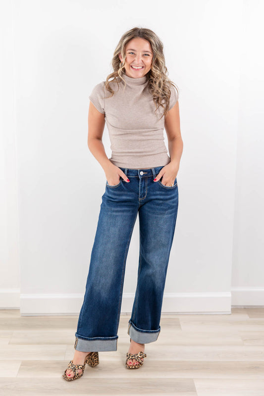 Good To Go Low Rise Baggy Wide Leg Cuffed Jeans