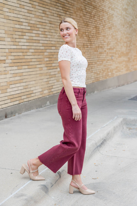 Red Velvet Wide Leg Crop Burgundy Jeans *PREORDER*