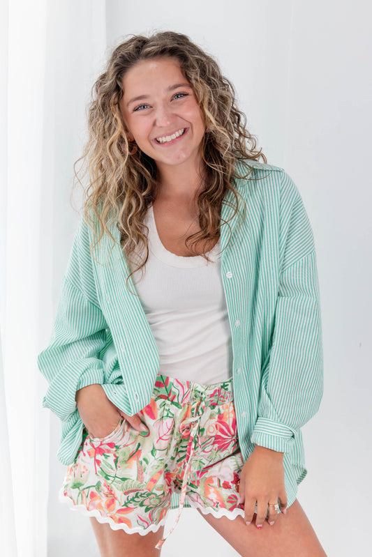 Dream Darling Seersucker Striped Button Down Top