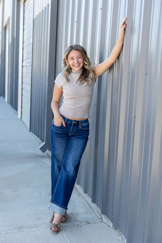 Good To Go Low Rise Baggy Wide Leg Cuffed Jeans