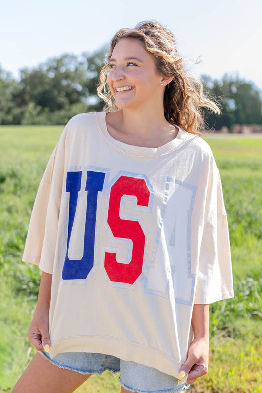 Oversized USA Short Sleeve Varsity Top