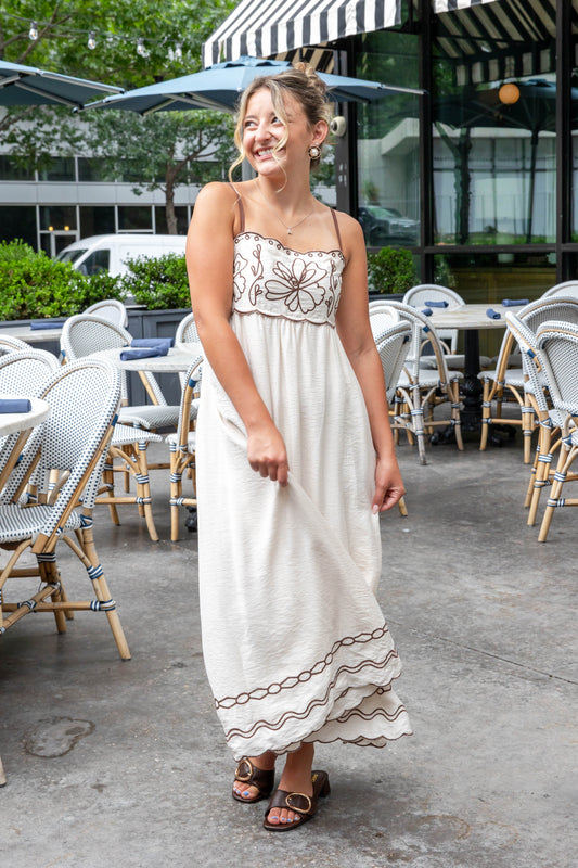 Garden Darling Embroidered Floral Flowy Midi Dress