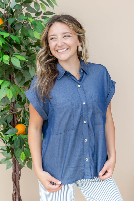 Effortless Icon Short Sleeve Button Down Blouse