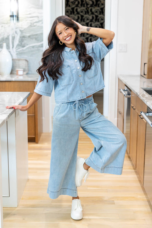 Cloud Nine Denim Button Down Top