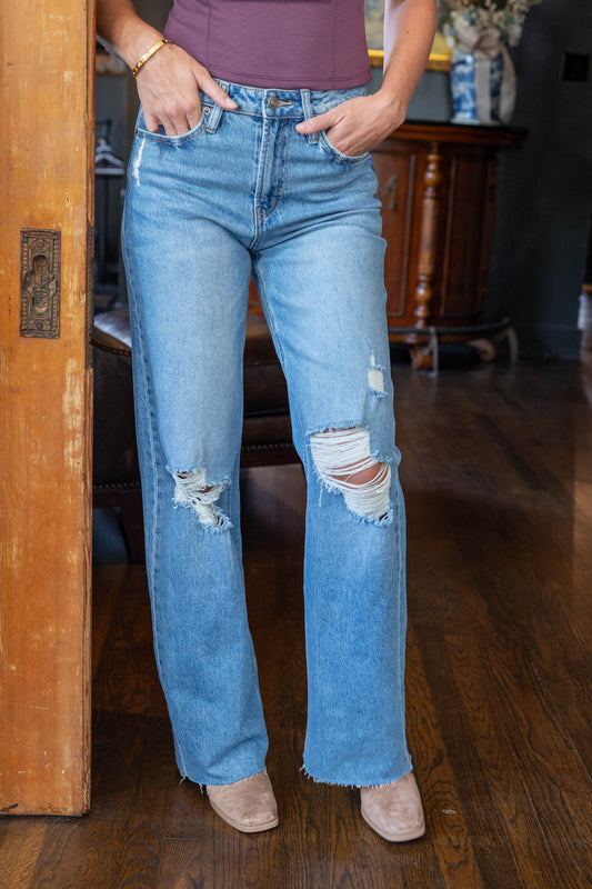 Hidden Gem High Rise Wide Leg Distressed Jeans