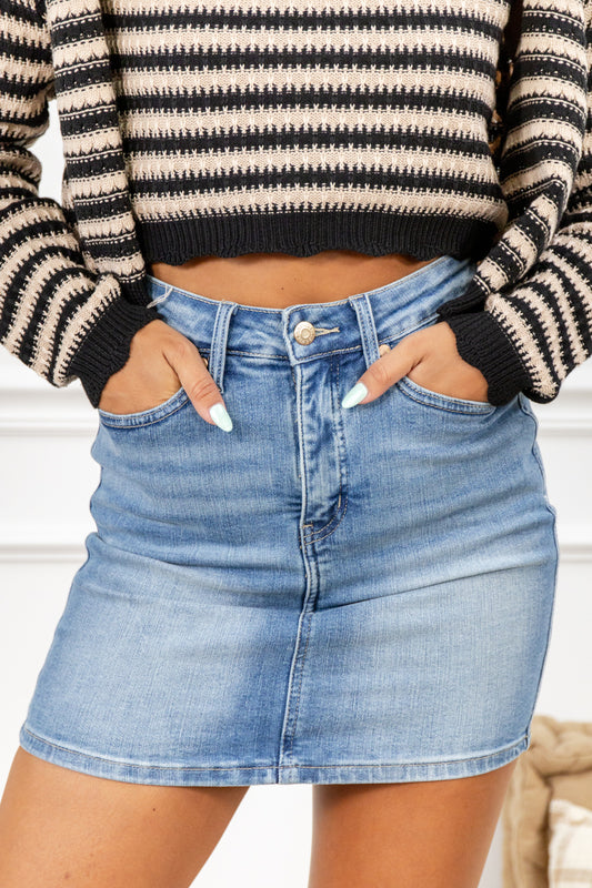 Love on the Rocks Non-Distressed Tummy Control Judy Blue Denim Skirt