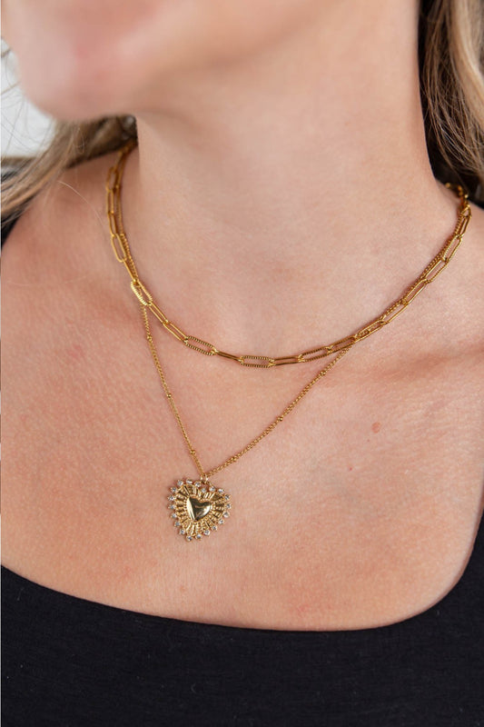 Heart Throb Dual Layered Heart Pendant Necklace