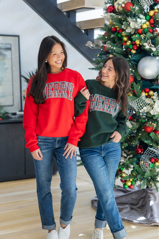Plaid Merry Graphic Crewneck Sweatshirt