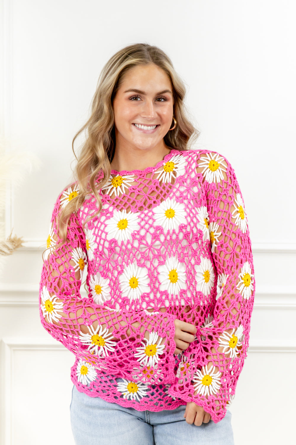 Oopsie Daisy Crochet Sweater Top – Charming & Main