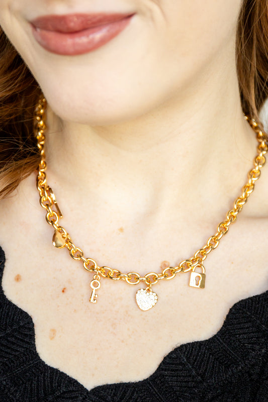 Key To My Heart Pavé Charm Necklace