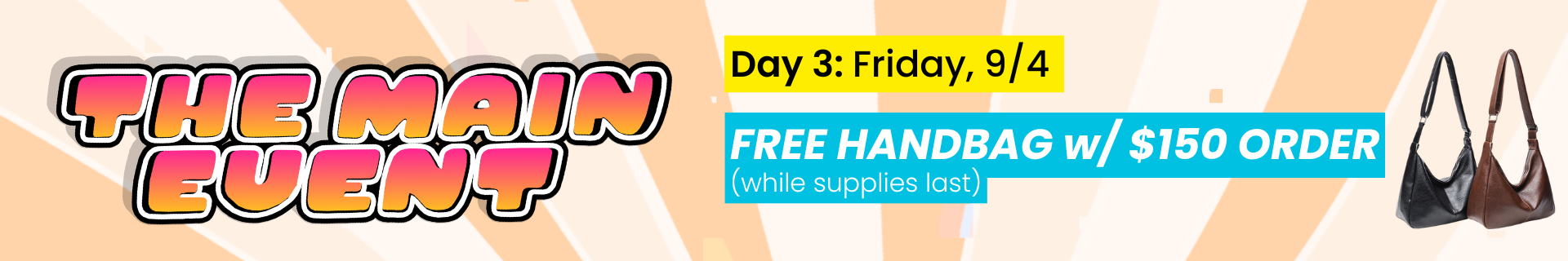 Day 3 - Free Handbag with $150 order (while supplies last)