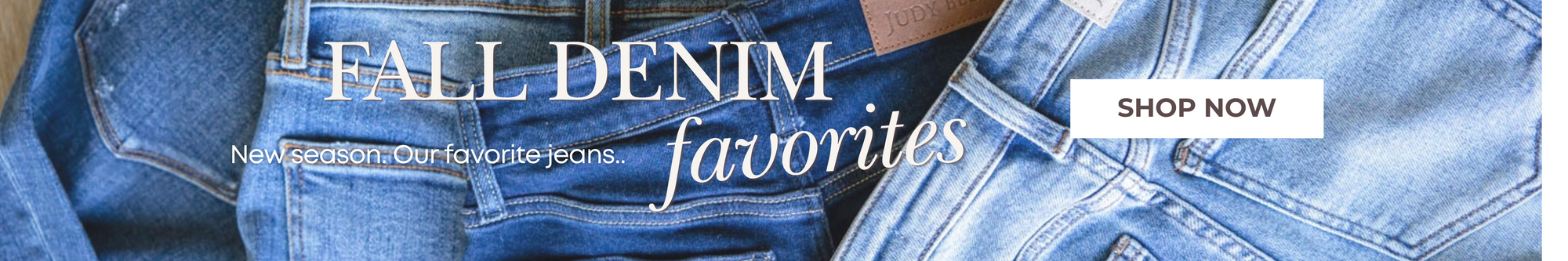 Fall denim favorites featuring women's jeans in dark, medium, and light washes styled with fall tops from Charming & Main.