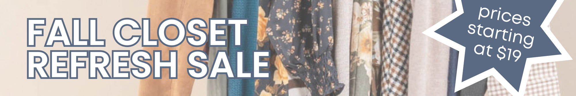 Charming & Main Fall Closet Refresh Sale featuring women's fall clothing, cozy sweaters, tops, and seasonal styles with prices starting at $19.