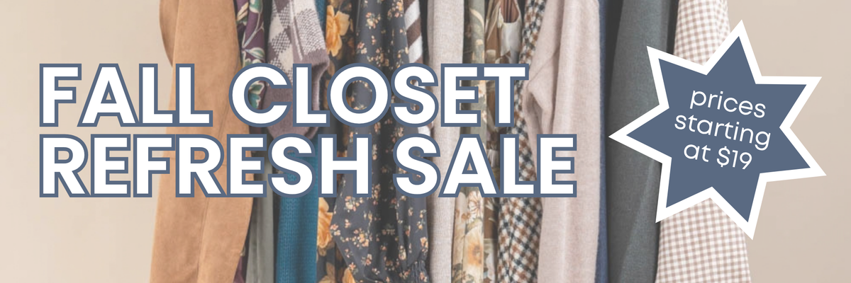 Charming & Main Fall Closet Refresh Sale featuring women's fall clothing, cozy sweaters, tops, and seasonal styles with prices starting at $19.