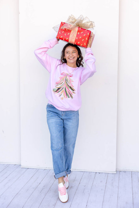 Pastel Christmas Tree Graphic Crewneck Sweatshirt