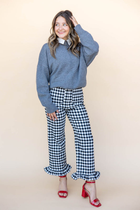 Bold Blocks Ruffle Trim Pants