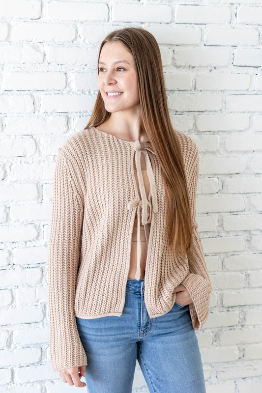 Honey Hugs Front Tie Cardigan Sweater