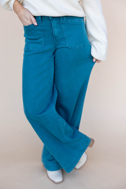 Calm Waters Teal Wide Leg Jeans