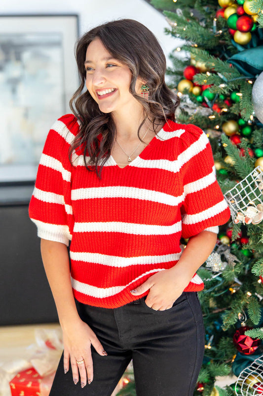 Woven Whimsy Puff Sleeve Sweater