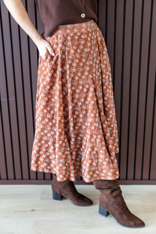 Bloomy Babe Embroidered Floral Midi Skirt