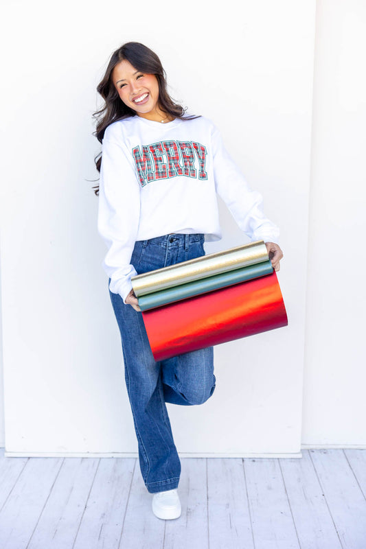 Plaid Merry Graphic Crewneck Sweatshirt