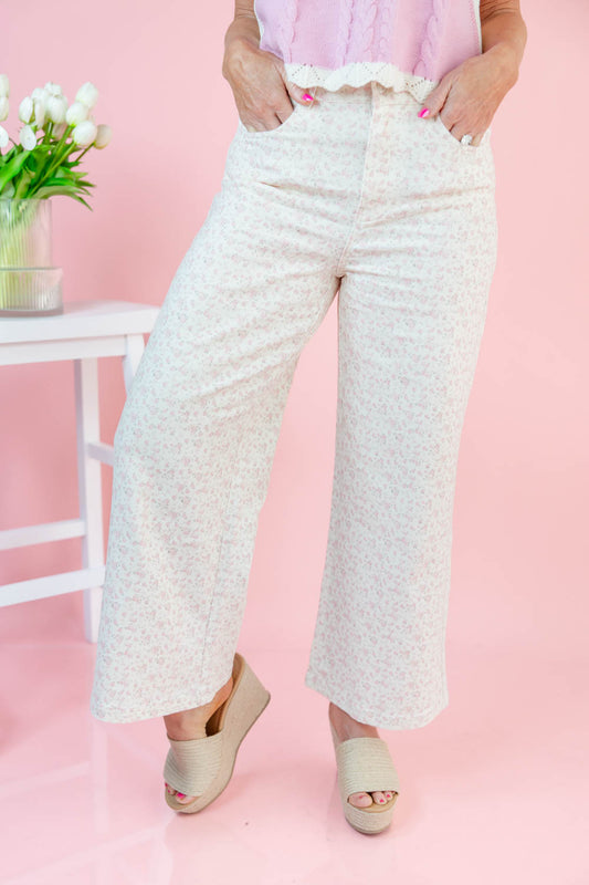 Meadow Muse Floral Print Wide Leg Jeans
