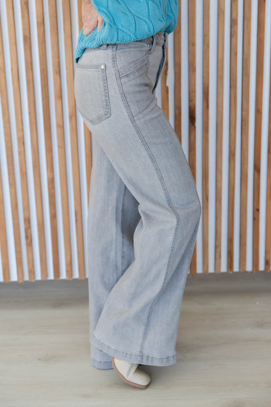 Slay the Gray Front Seam Wide Leg Jeans