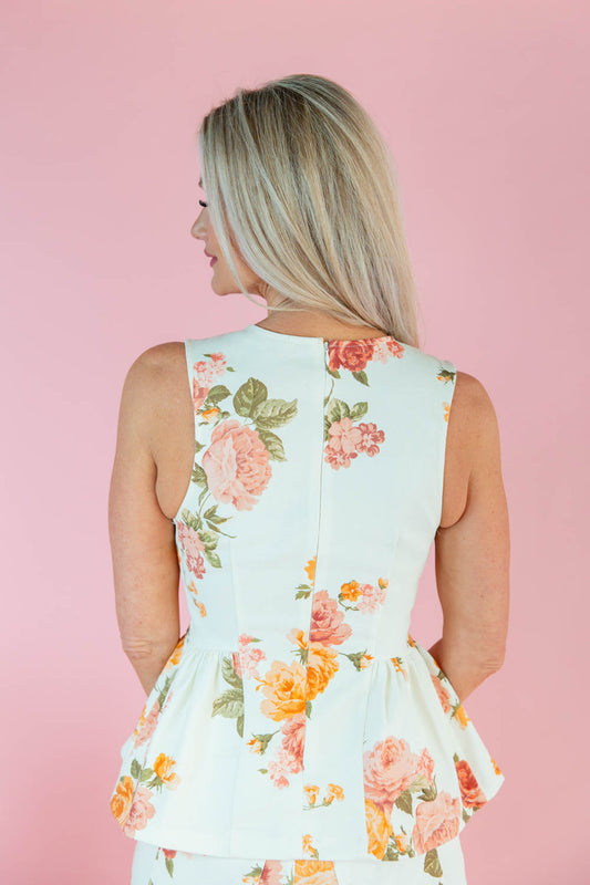 Rosette Romance Floral Print Peplum Top