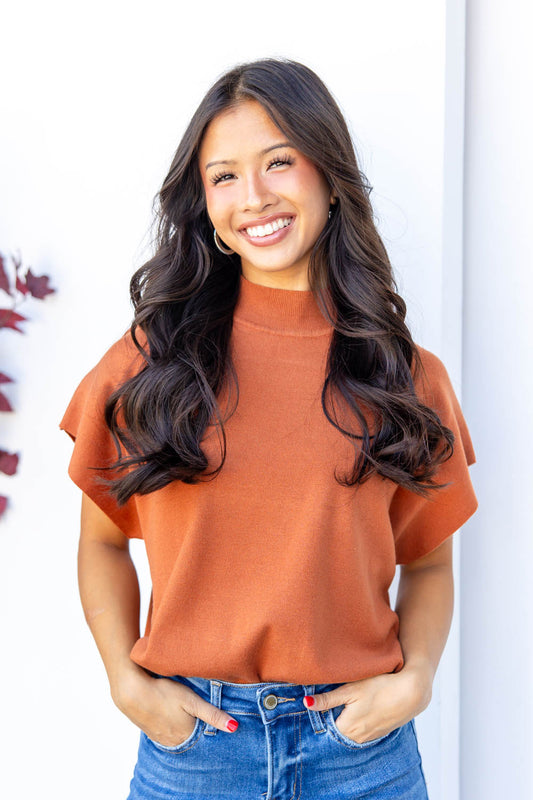 Parisian Romance Mock Neck Short Sleeve Top