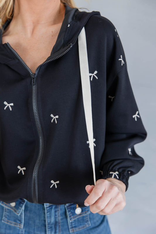 Bow & Behold Embroidered Zip Up Hoodie