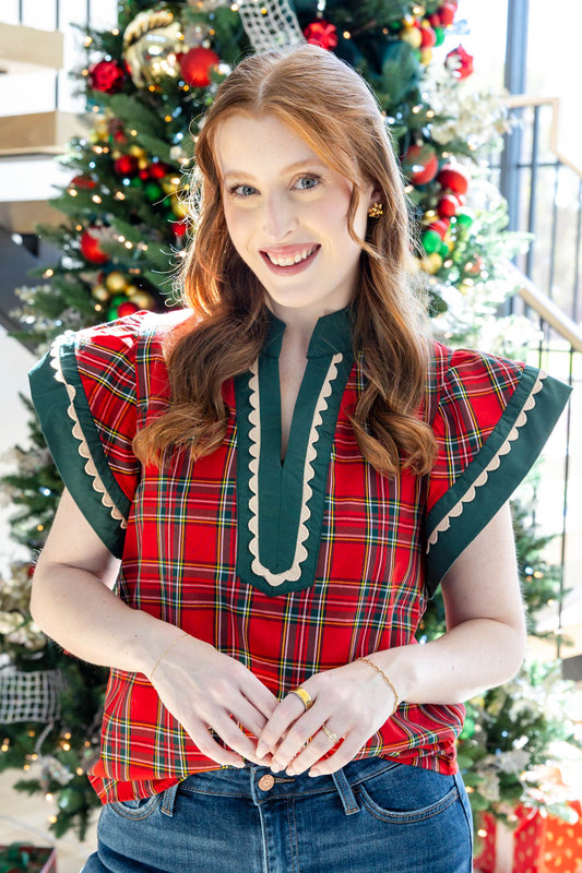 Festive Flutter Plaid Top