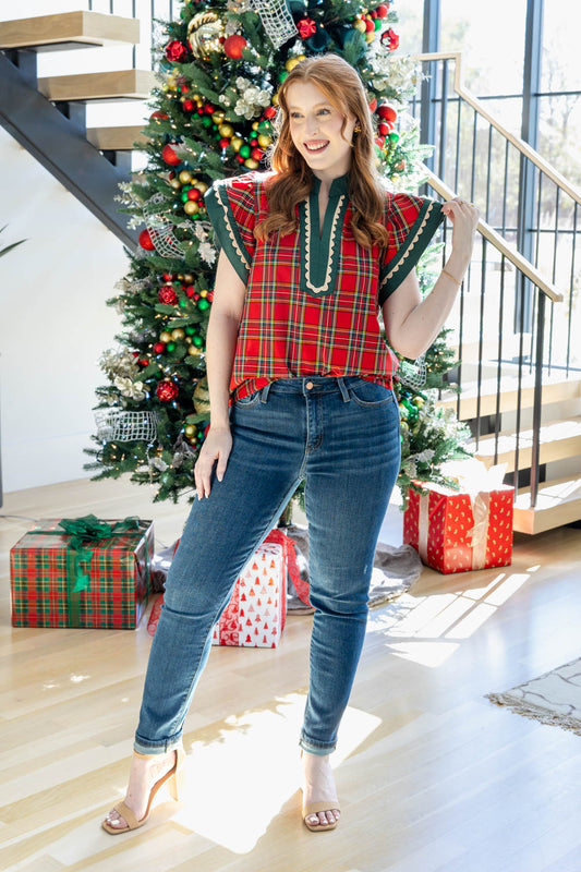 Festive Flutter Plaid Top