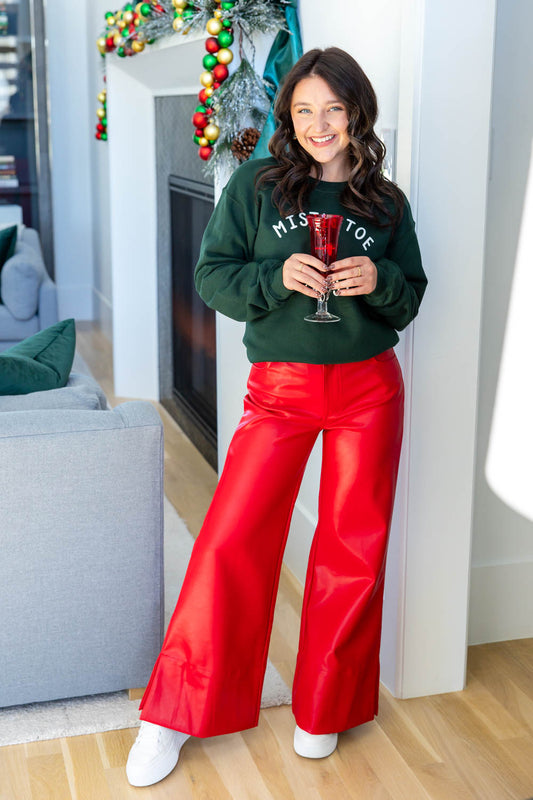 Frosted Edge Wide Leg Faux Leather Pants