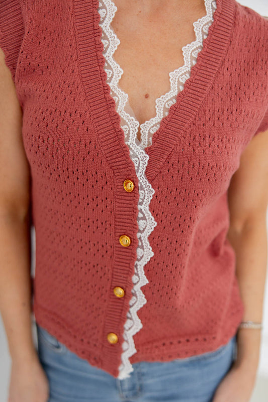 Trimmed in Love Sleeveless Sweater