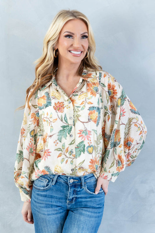 Dreamfield Buttons Faded Floral Blouse