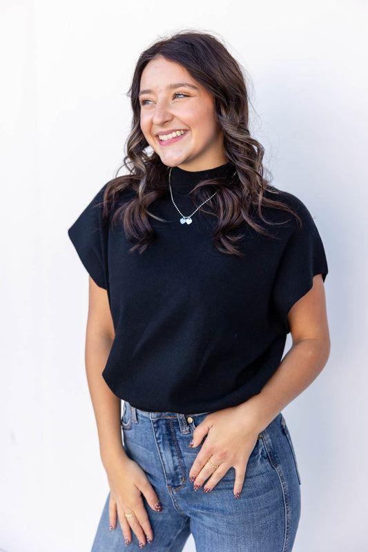 Parisian Romance Mock Neck Short Sleeve Top