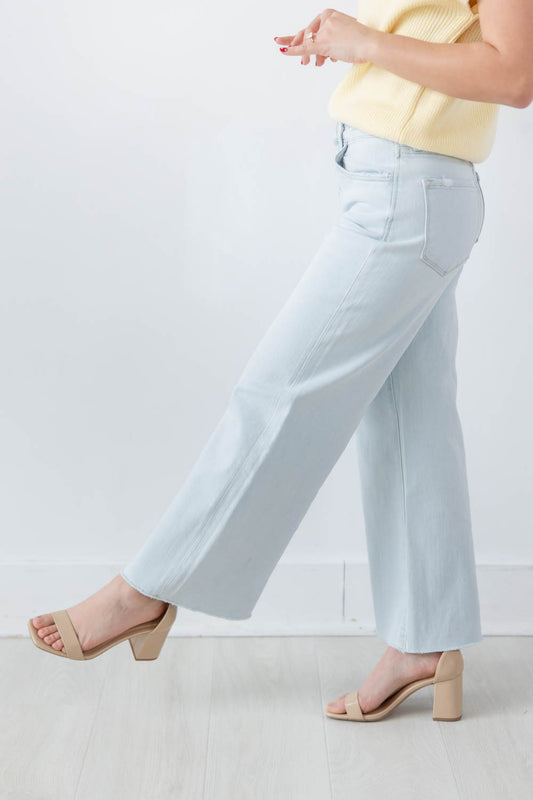 Barely Blue Bleach Wash Wide Leg Crop Jeans