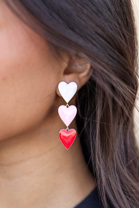 Triple Crush Heart Dangle Earrings