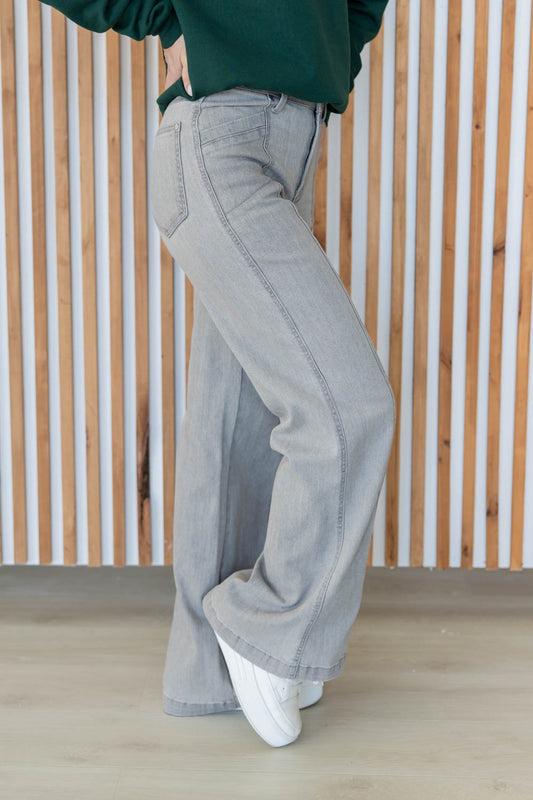 Slay the Gray Front Seam Wide Leg Jeans